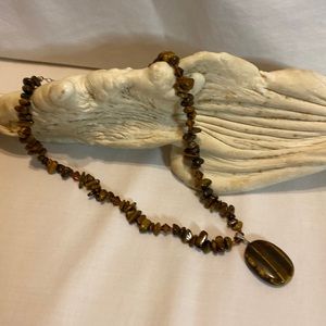 Tigers eye & brown quartz accent bead necklace